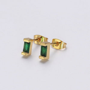 Dainty Emerald Green tiny baguette stud earrings