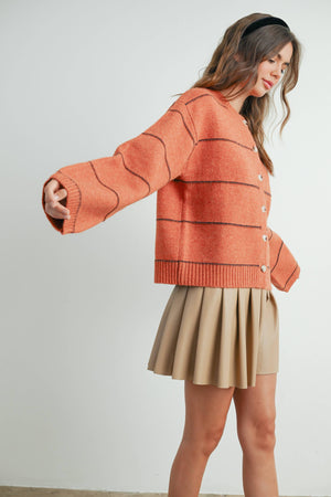 Button Front Striped Cardigan