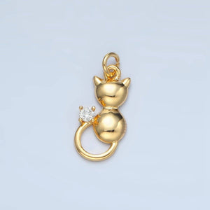 24K Gold Filled Mini CZ Kitten Cat Pet Animal Charm in Gold & Silver | E380