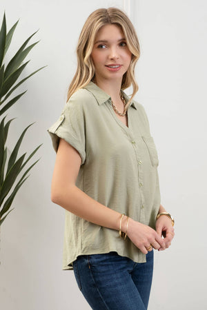 SHORT TAB SLEEVE BUTTON DOWN SHIRT