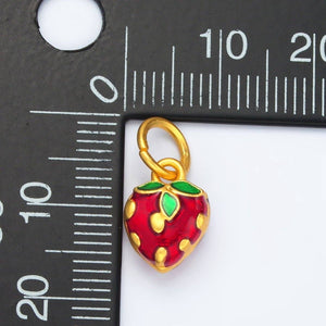 24K Gold Filled Mini Red Strawberry Fruit Enamel Charm | M223