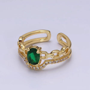 Gold Filled Green CZ Oval Cable Link CZ Double Band Ring