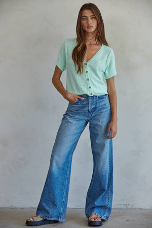 W1878 | Knit Sweater Cotton Buttondown Short Sleeve Cardigan