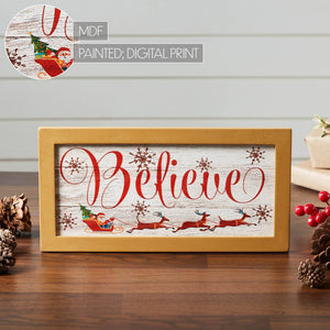 Believe Santa Sleigh Framed Wall Hanging Sign 6x12