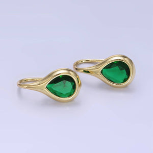 14K Gold Filled Clear, Green CZ Teardrop French Hook Earring