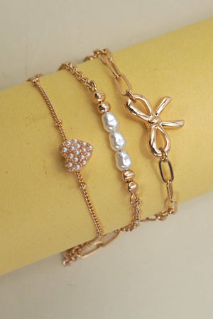 CHARM BRACELET-MULTI LAYER BOW PERAL HEART CHARMS | 80B1317
