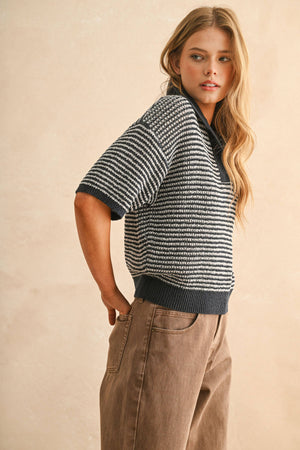 T4519 MULTI COLOR COLLARED KNITTED TOP