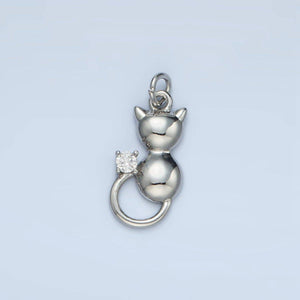 24K Gold Filled Mini CZ Kitten Cat Pet Animal Charm in Gold & Silver | E380