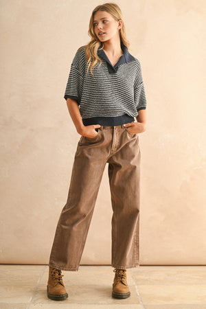 T4519 MULTI COLOR COLLARED KNITTED TOP