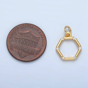 24K Gold Filled Clear CZ Dotted Open Hexagonal Charm | X562