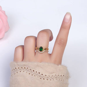 Gold Filled Green CZ Oval Cable Link CZ Double Band Ring