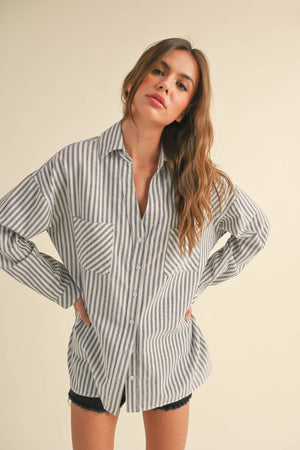 Miou Muse STRIPED PATTERN BUTTON DOWN SHIRTS
