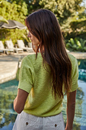 W1878 | Knit Sweater Cotton Buttondown Short Sleeve Cardigan