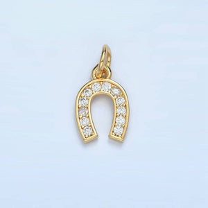 24K Gold Filled Clear CZ Micro Paved Horseshoe Charm | M019