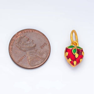 24K Gold Filled Mini Red Strawberry Fruit Enamel Charm | M223