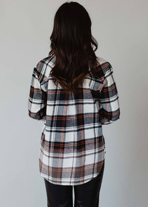 Black, Cream & Orange Plaid Flannel
