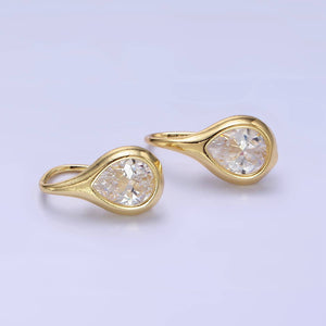 14K Gold Filled Clear, Green CZ Teardrop French Hook Earring