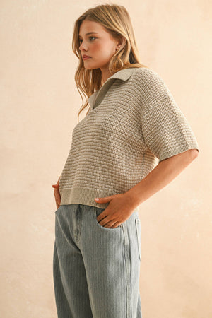 T4519 MULTI COLOR COLLARED KNITTED TOP