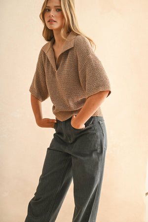 T4519 MULTI COLOR COLLARED KNITTED TOP