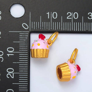 24K Gold Filled Pink Sprinkled Cupcake Enamel Charm | AG922