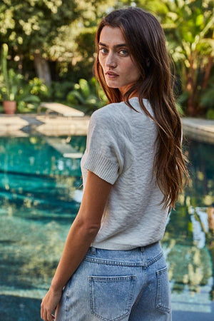 W1878 | Knit Sweater Cotton Buttondown Short Sleeve Cardigan