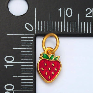 24K Gold Filled Mini Strawberry Fruit Enamel Charm | M144