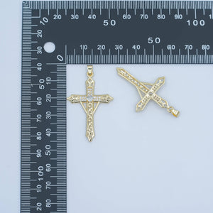 24K Gold Filled Clear CZ Micro Paved Geometric Filigree Cross Pendant | AA1505