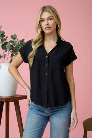 SHORT TAB SLEEVE BUTTON DOWN SHIRT