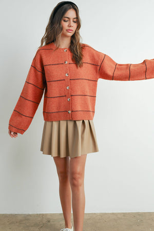 Button Front Striped Cardigan