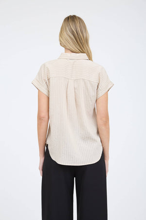 PINSTRIPE SHORT SLEEVE COLLARED SHIRT