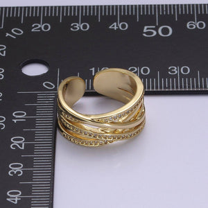 24K Gold Filled Three Layers Micro Pave Cubic Zirconia CZ Adjustable Ring in Gold & Silver, Thick Statement Ring S-350