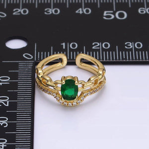 Gold Filled Green CZ Oval Cable Link CZ Double Band Ring