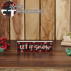 Let It Snow Plaid Block Sign 3x10