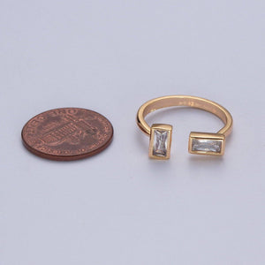 Minimalist Gold Baguette Cubic Zirconia Adjustable Ring X-60