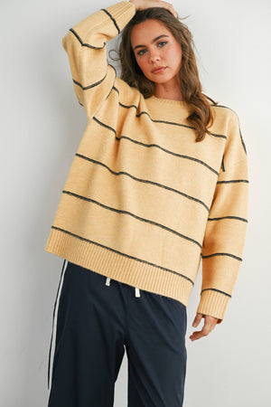 Striped Pattern Drop Shoulder Sweater