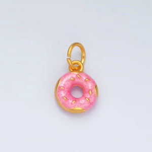 24K Gold Filled Pink Glazed Sprinkle Donut Dessert Enamel Charm | M152