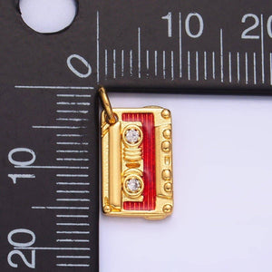 24K Gold Filled CZ Enamel Music Cassette Tape Charm | W406