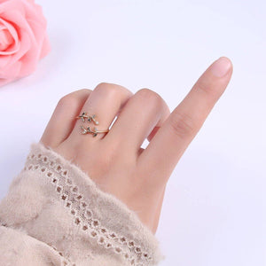 Micro Pave Olive Vine Leaf Adjustable Ring, Crystal Cubic Zirconia CZ Mother Nature Stacking Ring, Minimalist 16K Gold Filled Ring, Gift For Her Plant Mom U-436