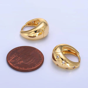Minimalist Dome Gold Hoop Clear CZ Huggie Star Earring
