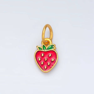 24K Gold Filled Mini Strawberry Fruit Enamel Charm | M144