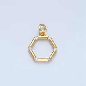 24K Gold Filled Clear CZ Dotted Open Hexagonal Charm | X562