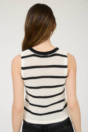 STRIPE V NECK BUTTON FRONT SPLIT HEM KNIT VEST