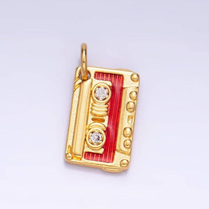 24K Gold Filled CZ Enamel Music Cassette Tape Charm | W406