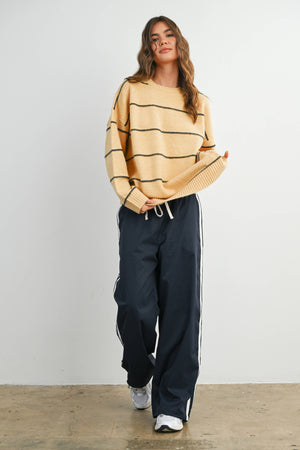 Striped Pattern Drop Shoulder Sweater