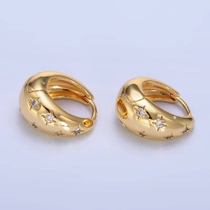 Minimalist Dome Gold Hoop Clear CZ Huggie Star Earring