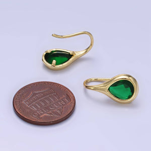 14K Gold Filled Clear, Green CZ Teardrop French Hook Earring