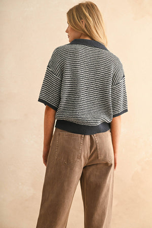 T4519 MULTI COLOR COLLARED KNITTED TOP