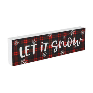 Let It Snow Plaid Block Sign 3x10
