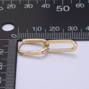 14K Gold Filled Oval Hoop Chunky Earrings With Dangle Link Chain Rectangular Hoop Earrings, Geometric Hoops T-295