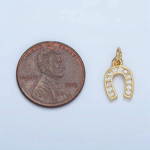 24K Gold Filled Clear CZ Micro Paved Horseshoe Charm | M019